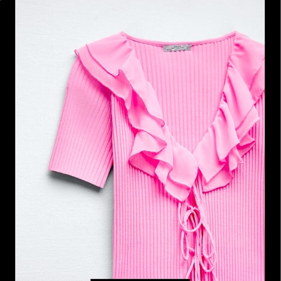 Zara ruffled pastel gelato pink top cardigan - Picture 4 of 7